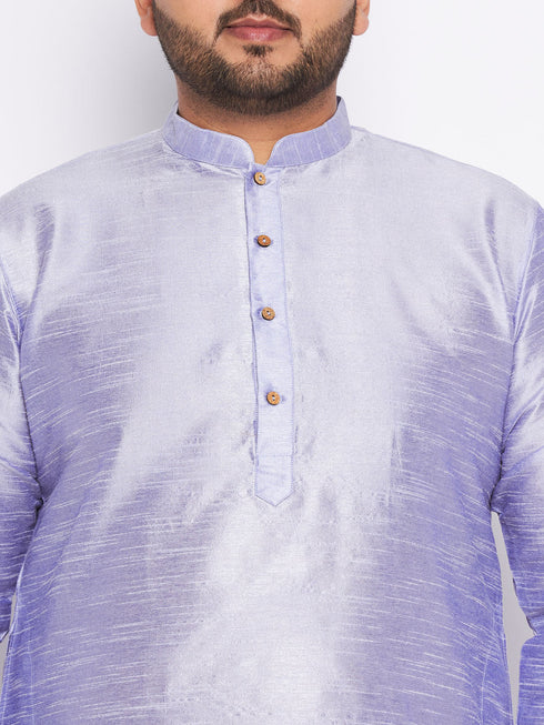 Jashvi Men's Plus Size Lavender Silk Blend Kurta And Blue Pyjama Set